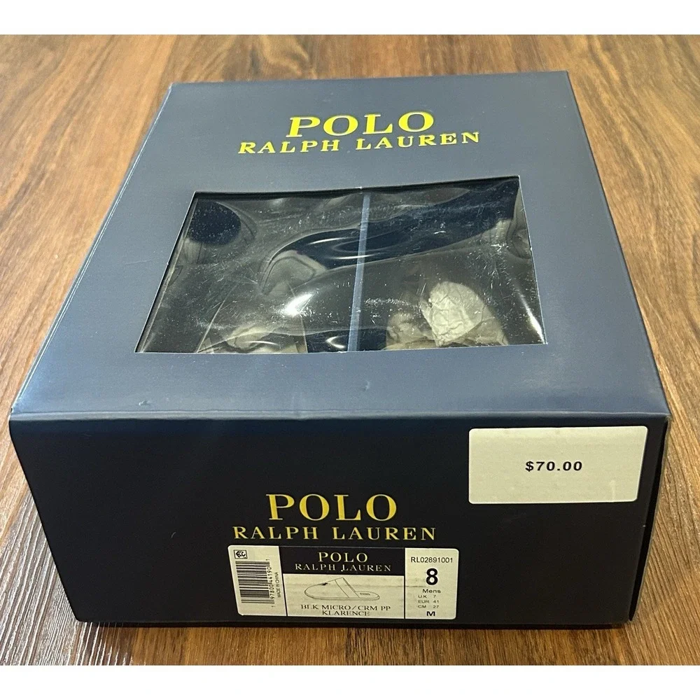 Polo Ralph Lauren Men's Klarence Scuff Slippers Black, White Pony Sz 8 New